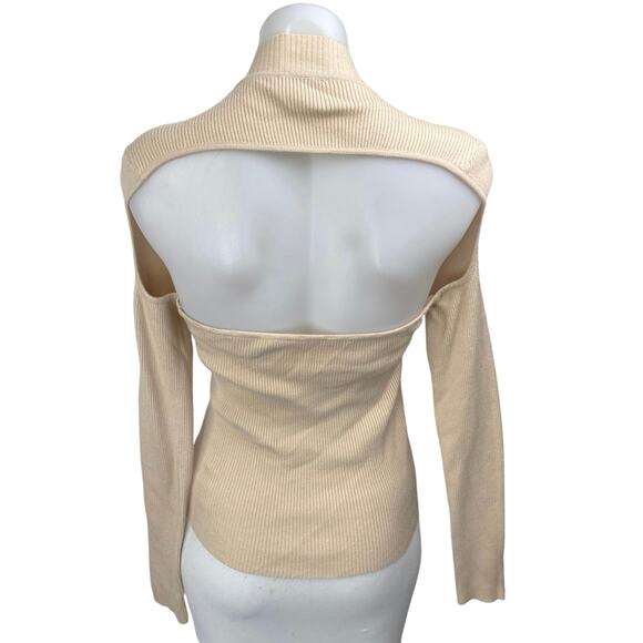 Anna Rae Women's Beige Tan Ribbed Knit Mockneck Cutout Long Sleeve Sweater Top M - Picture 2 of 4